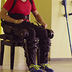 Person using robotic rehabilitation for leg injuries